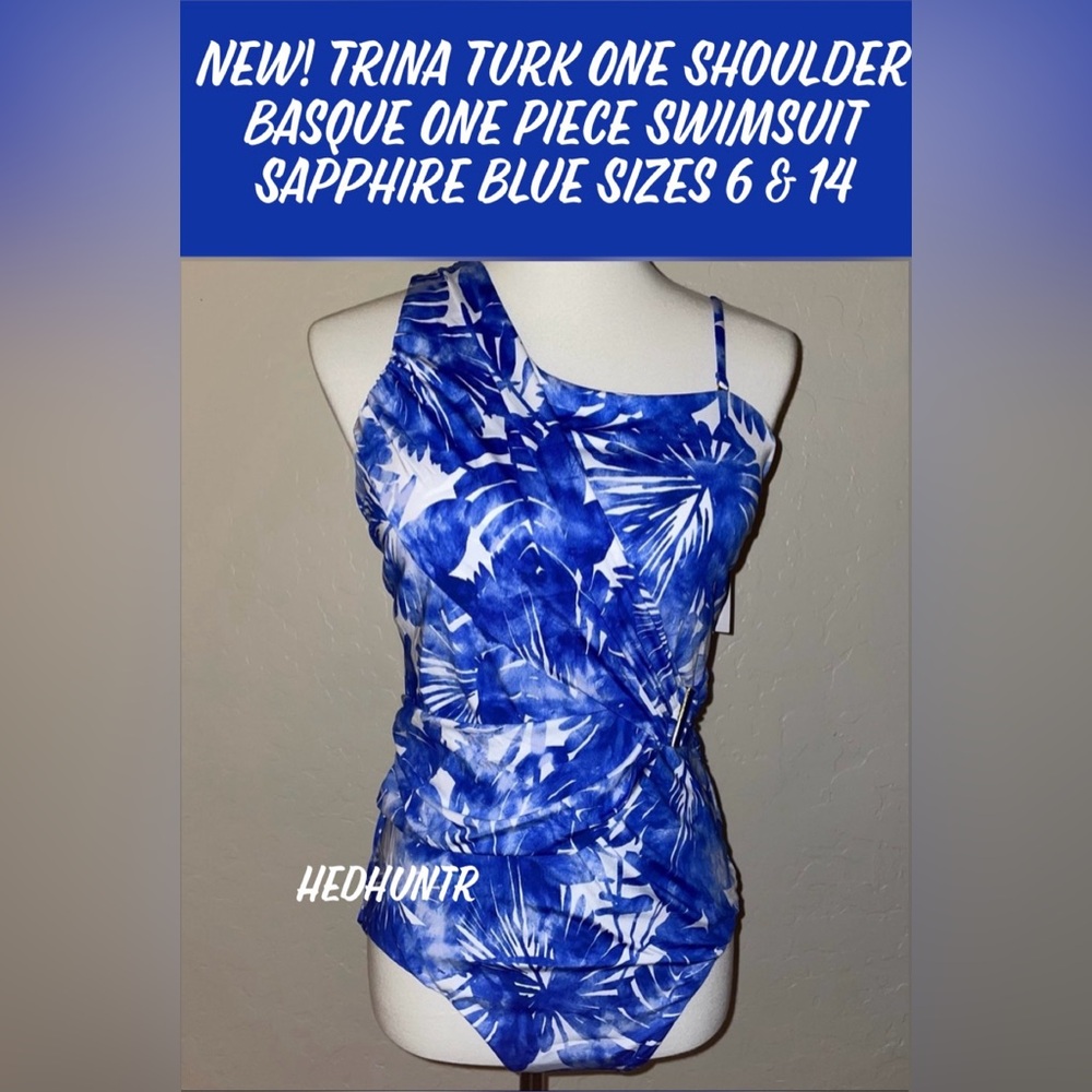 🎉HP🎉New! TrinaTurk One Shoulder Basque One Piece Swimsuit Sapphire Sizes 6 14💙